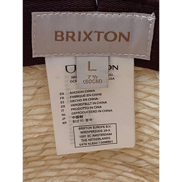 Brixton Leigh Straw Fedora Hat Handwoven Cotton Band Everyday Beach Vacation L main image 3